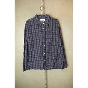 Corridor New York Mens L Blue‎ Frayed Plaid Long Sleeve Button Down Shirt NWT